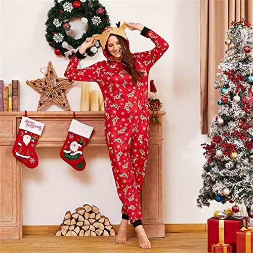 Patpat Family Božićni pidžami Podudarni set Xmas Holiday Zip Up Jedno komad PJS s kapuljačom Žene