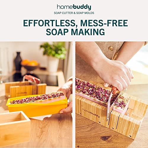 HomeBuddy sapuni sa setom sapuna - Ultimate Sapun izrada zaliha, silikonski kalup čine kutije za bambusove kutijom i poklopcem, podesivim drvenim rezačem sapuna - sve u jednom sapunu za sapun
