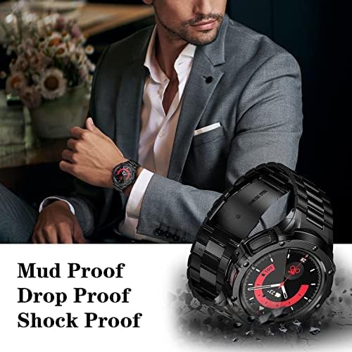 Suplunk metalna futrola sa band kompatibilnim Samsung Galaxy Watch 5 Pro bend 45mm (2022), čvrsti remen za zaštitu od nehrđajućeg čelika za muškarce