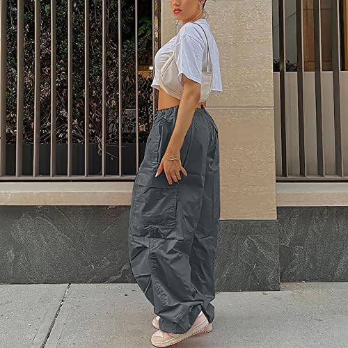Viatabuna žene Y2K baggy teretni hlače elastične visoke strukske vučne struke ravne široke noge pantalone s uličnim odjećom Grunge tweatpants