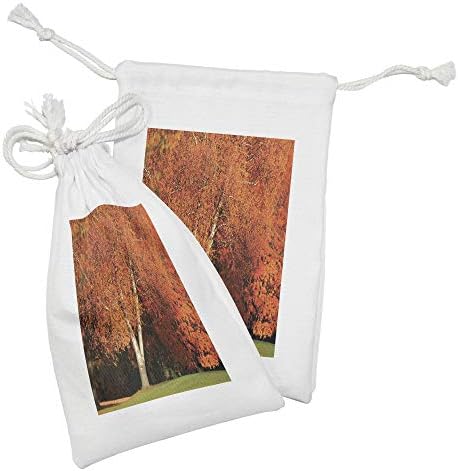 Ambesonne jesenska tkanina Torbica set od 2, stabla fotografije u tonovima mandarine, mala torba za izvlačenje za toaletne potrepštine maske i usluge, 9 x 6, izgorela narančasta maslina zelena