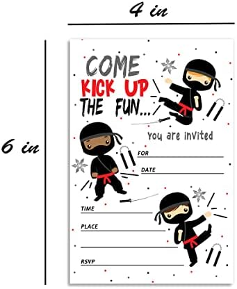 Deotedi Ninja dječaci Sretan rođendan Pozivni pozivnice Pozovite kartice, dječja zabava poziva idejne kartice za proslavu, ispunjavaju set od 20 karata s party za koverte za dječake ili djevojke