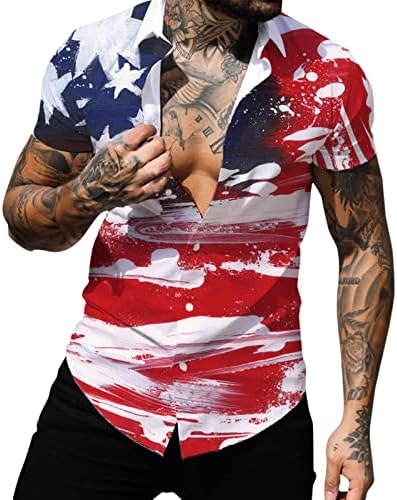 Američka zastava majice za muškarce dugme gore, američka zastava havajska košulja za muškarce dugme dole