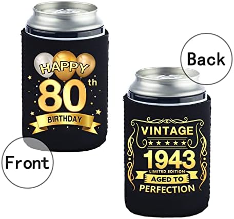 Glingreat 80. rođendan može hladnije rukava od 12.80. godišnjica ukrasi - Vintage 1943-80 rođendanska zabava - crno i zlato osamdesetih hladnjaka za rođendan