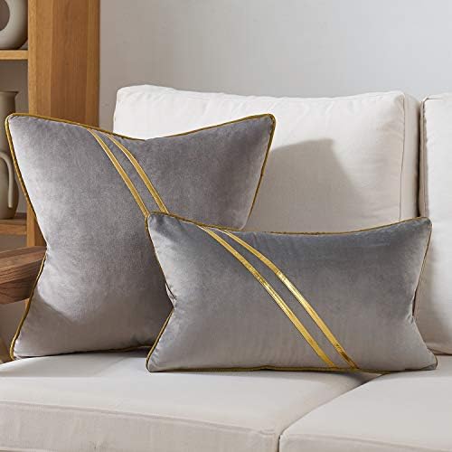 Avigrers 12 x 20 inča sivo zlatne kožne prugaste linije baršunaste jastuk Case Luksuzni modernog