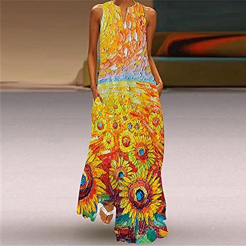 Ženska haljina Maxi bez rukava Ležerne duge Maxi haljina Vintage cvjetna haljina za printu V-izrez
