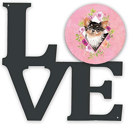 Caroline blaga Ck4225walv dugodlaki Chihuahua Pink Flowers metalni zid Artwork Love,
