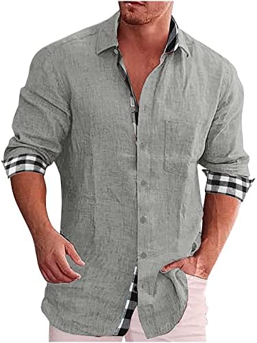 Dizajnerska majica za muškarce pamučna posteljina plairana patchwork rever ovratnik jednokradne bluze s dugim