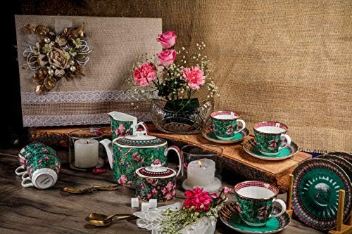 Vikas Khanna by Celeste Moksha ručni zanat 24K pozlaćena keramička čaša i tanjur sa čajnim setom od 6, boja
