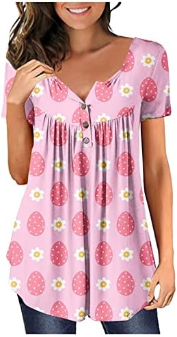 Uskršnje košulje za žene 2023 Uskršnja zečica štampana okruglog vrata sa kratkim rukavom majica sa dugmadima Summer Casual Loose Tops