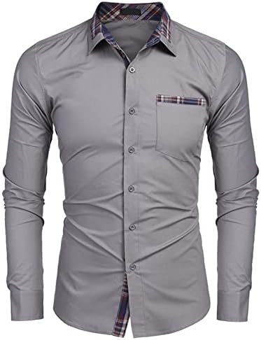 Muške Duge Rukave Patchwork Dress Shirts Klasični Karirani Gumbi Nadole Shirts Slim Fit Spušteni Ovratnik