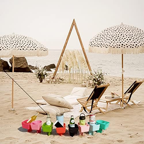 Početna KRALJIVANJA prijenosni držač za plažu sa džepom, šalice pijeska za pića, telefon, novčanik, pribor za plažu za odmor, 8-pakovanje