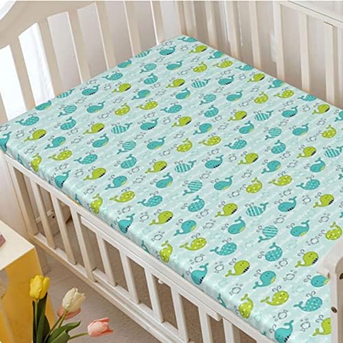 The Whale Tematsed krevetić, standardni madrac sa krevetom ugrađeni list meki i prozračni krevet za krevet-odličan za dječak ili djevojčicu ili vrtić, 28 x52, blijedo morsko zeleno tirkizno zeleno