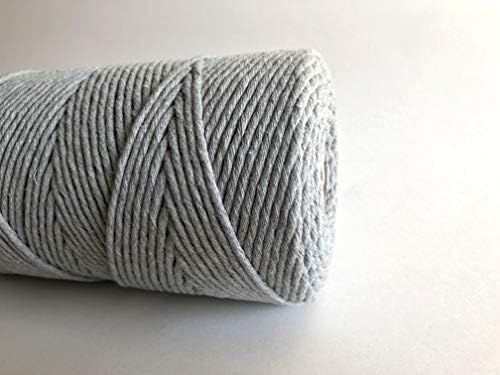 Grey MacRame kabel / 4mm jednotraćni pamučni vlakno umjetničko uže / svijetlo siva / luka