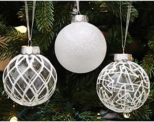 Sleetly Shatterproof bijele prozirne kugle ukrasi za Božićnu Jelkuss, razne dizajne sa trakastim vješalicama