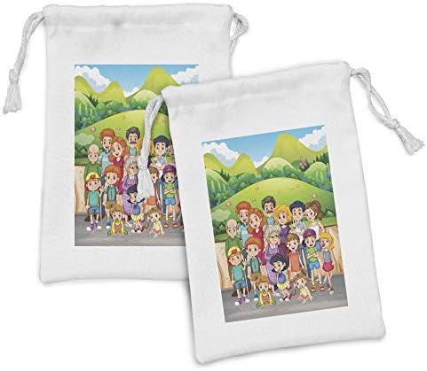 Porodična torbica AMBESONNE Set od 2, kutija za crtani stil velike porodice koja se savladaju fotografiju