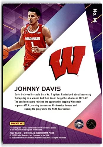 2022-23 CHRONICLE LICKS CROCK CONCERS 14 Johnny Davis Wisconsin Badgers RC Rookie košarkaška trgovačka kartica