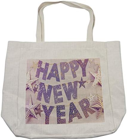 Ambesonne Happy New Year torba za kupovinu, kaligrafija u party alatima okačena na zid i prugaste