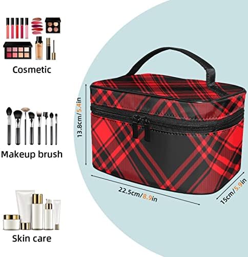 Mala šminkarska torba, patentno torbica Travel Cosmetic organizator za žene i djevojke, Crna Crvena rešetka rešetka