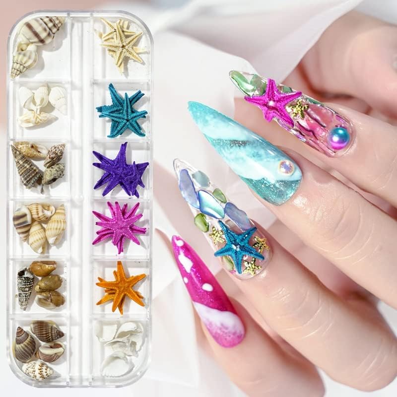 12 Mreže Shell Starfish Conch kamen Nail Art čari Sea serija 3D nepravilni fragmenti kriške pahuljice