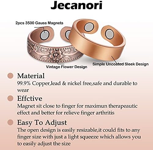 Jecanori magnetske narukvice za žene ~ 2pcs bakreni prstenovi za žene muškarci 3500 Gauss magneti