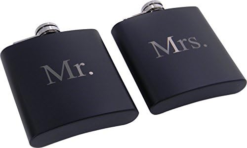 Gospodin i gospođa 6 oz crni mat set tikvica za vjenčanje od nehrđajućeg čelika - veliki Groommans