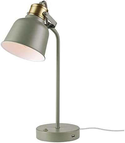 Globe Electric 30296 18 stolna lampa sa 2.1 USB porta, mat kadulja zelenim, mesinganim akcentima, tipka za uključivanje