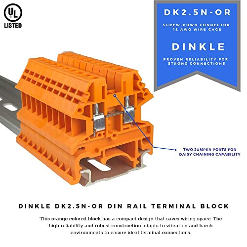 Dinkle narandžasta DK2. 5N-ili DIN šina terminalni blok tipa ul 600v 20a 12-22AWG, pakovanje od 50