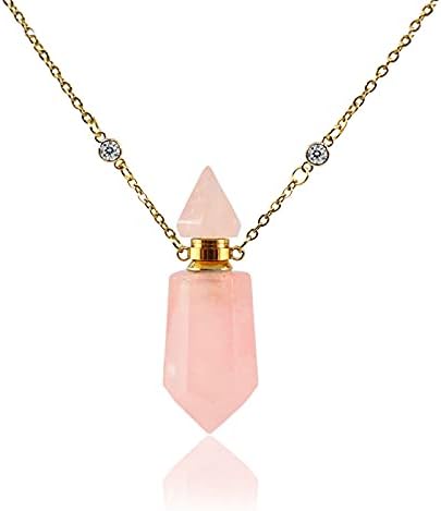 Wkqifeil Pink Crystal Amethyst parfem Flatlirao ogrlice sa parfemom Difuzor boca bijela kristalna privjesak