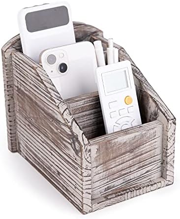 BARGIFTS Rustic Wood Remote Control Caddy, 3 Slot Office Supply Storage Rack desktop Organizator