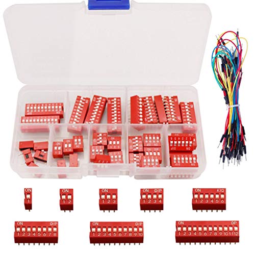 DAOKI 40kom dip Switch asortiman Kit Red 1 2 3 4 6 8 10 12pozicija 2.54 mm Uključeno Isključeno