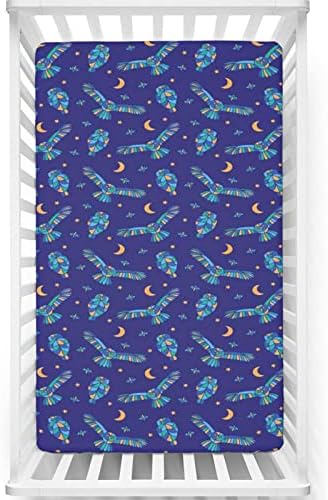 Owl Tematski postavljeni listovi sa krevetima, prenosivi mini krevetići posteljina madraca madrac madrac-odlična za dječaka ili djevojčicu ili vrtić, 24 x38, ljubičasto plavo naranče more zeleno