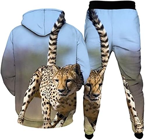 Muški 3D Print Animal Leopard 2pcs TrackSit Plus dukserica i pantalone Sportweat Set