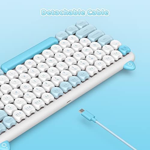 IQUNIX M80 Purry CAT bežična mehanička tastatura, bežična / ožičena USB punjiva Bluetooth tastatura 84 tipke Kailh Blue prekidači sa bijelim LED pozadinskim osvjetljenjem za Windows / Mac / Android / iOS