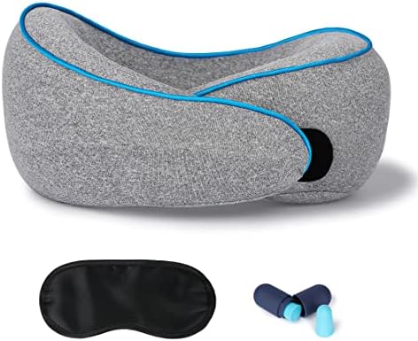 Putni jastuk Pure memorijski jastuk za pjenu, udoban prozračni i strojni poklopac za pranje, jastuk za podršku vratu sa 3D oblikovanom maskom za oči, uši i prijenosni torba za prijenosne putovanja