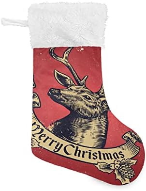 Alaza Božićne čarape Vintage Reindeer Classic Personalizirano Veliki ukrasi za skladištenje za obiteljski odmor Sezona Party Decor 1 Pack, 17.7.