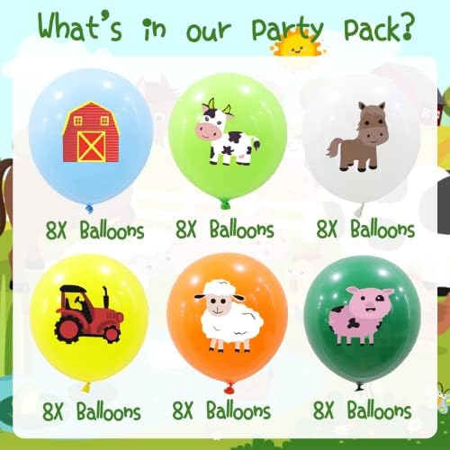 48pcs Farm životinje Baloni, krava, ovca, svinja, mule, traktor, seoska balona Baloni Farm