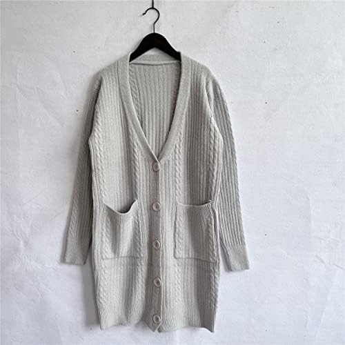 Dugi džemperski kardigan za žene s dugim rukavima kabel pletene kaput od kaputa V-izrez otvoreni