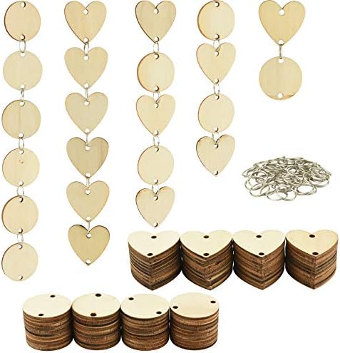 200 komada ukupno, drveni krugovi Božić drveni ukrasi srce oznake sa rupama i 11 mm prstena