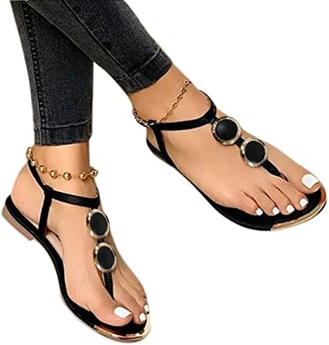 Sandale za žene Dressy Ljeto, ženski kaiš za kopču za pepepe s ravnim sandalama Papuče modne boje blok plaže cipele