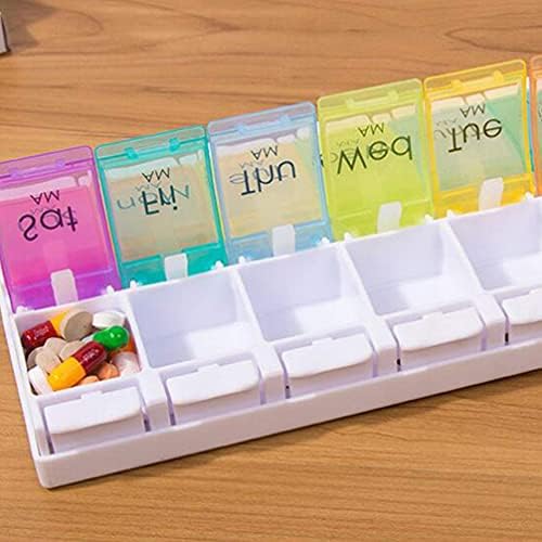 Doitool izuzetno veliki organizator pilula 2 reda 14 mreža sedmična kutija za pilule dozator tableta za lijekove prenosiva kutija za skladištenje pilula Rainbow Pill Container