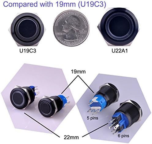 Ulincos trenutni prekidač na dugme U22a1 1no1nc crna metalna školjka sa 12v crvenim LED prstenom pogodna za 22mm 7/8 montažnu rupu