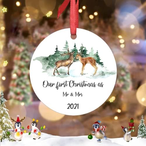 Naš prvi Božić Ornament Mr & amp; Mrs Deer ukrasi za jelku džungla Jeleni ukrasi za jelku 2021 par u braku