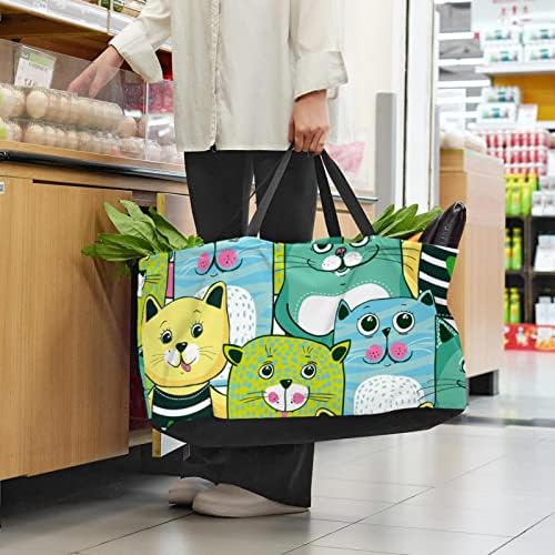 Trgovi namirnica za višekratnu upotrebu, crtani film Funny Cat, lagana recikliranje Kupovina Totes vrećica s ručkom za namirnice