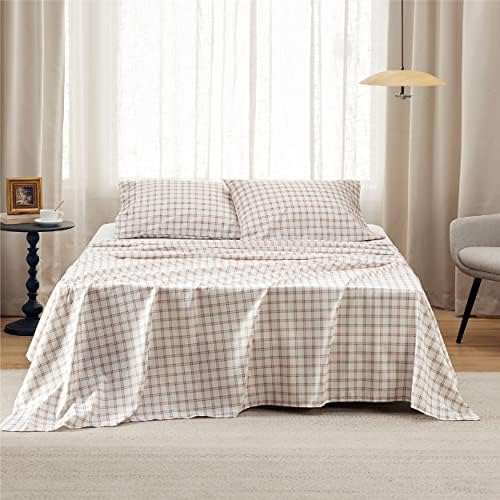 Pojedinačni set kraljica kreveta - ekstra mekani rešeni posteljini - lim za mikrofiber 4 komada - Vintage tiskani set listova - posteljina posteljina i jastučnici