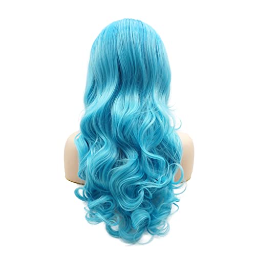 LUSHY BEAUTY Hair Sintetička čipka prednja perika valovita duga 24 inča plavi korijen svijetloplavi Ombre teška