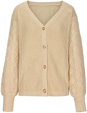 Ženski džemper za obrezice Cardigan Otvoreno prednje tipke dolje V-izrez Kabel pletiva labavi dugi rukavi Klintwer kaput vrhovi