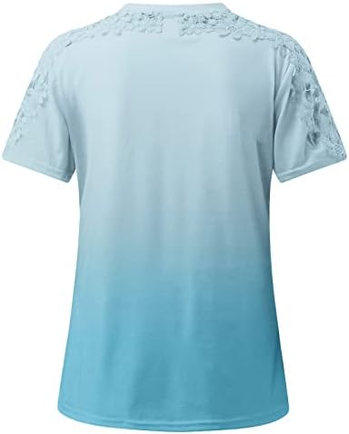 Ženska ljetna majica 2023 Ležerna štampa sa okruglim vratom sa čipkom izdubite kratke rukave pulover za mršavljenje bluze