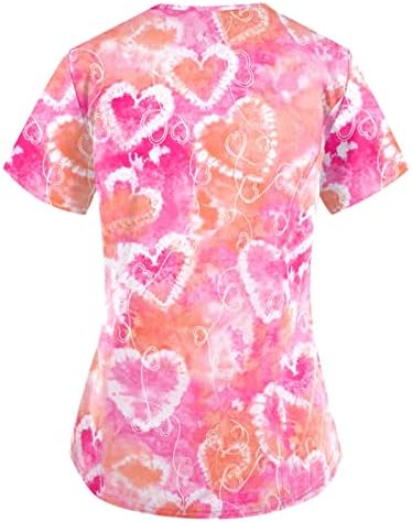 Romance Heart Print udoban piling Tops za žene Casual lagan pulover majice seksi V-izrez kratke rukave bluze