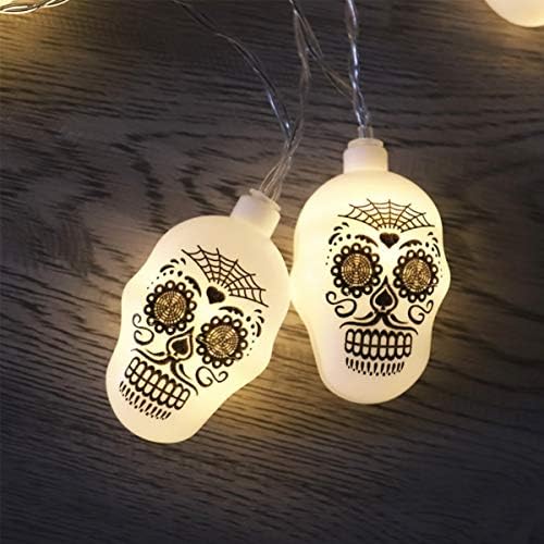 NUOBESTY Halloween Decor Skull String Light Plastic Skeleton Lights Halloween Lights Gudački ukrasi rekviziti za Halloween potrepštine za zabavu 1.5 m baterijska žičana svjetla